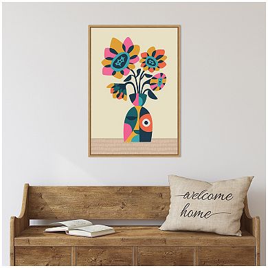 Sylvie Abstract Vintage Retro Sunflower Vase Framed Canvas by Rachel Lee