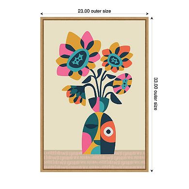Sylvie Abstract Vintage Retro Sunflower Vase Framed Canvas by Rachel Lee