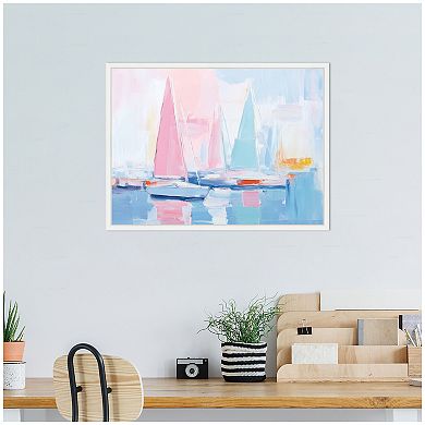 Sylvie Abstract Sailboat Harbor Framed Canvas by The Creative Bunch Studio
