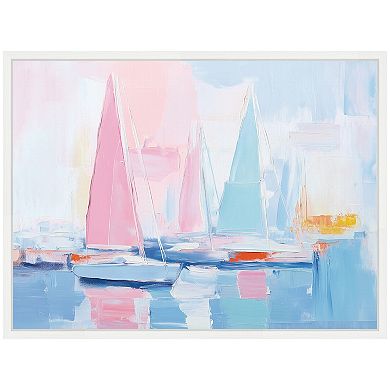 Sylvie Abstract Sailboat Harbor Framed Canvas by The Creative Bunch Studio