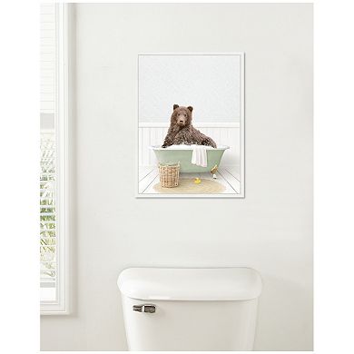 Sylvie Bear in Cottage Green Bath Framed Canvas by Amy Peterson