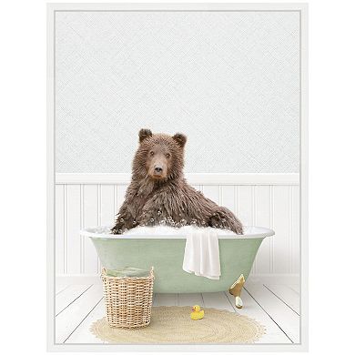 Sylvie Bear in Cottage Green Bath Framed Canvas by Amy Peterson