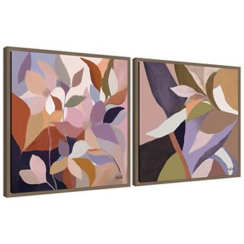 Sylvie Azure Leaves and Stems Framed Canvas Art Set by Inkheart Designs