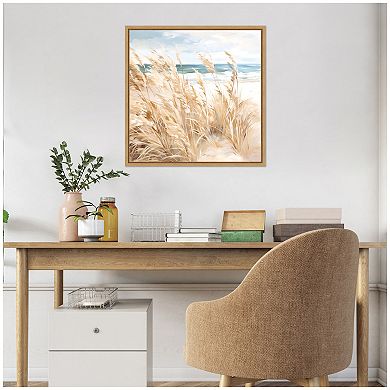 Sylvie Beige Beach Grass Near Traquil Beach Framed Canvas by The Creative Bunch Studio
