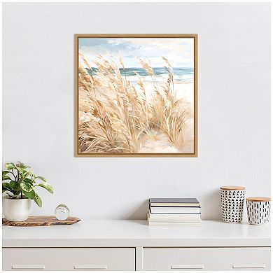 Sylvie Beige Beach Grass Near Traquil Beach Framed Canvas by The Creative Bunch Studio