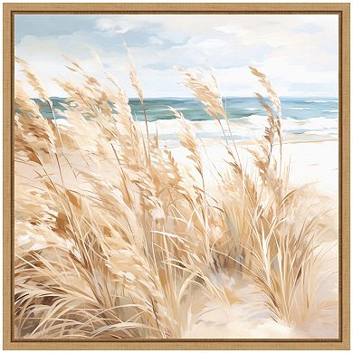 Sylvie Beige Beach Grass Near Traquil Beach Framed Canvas by The Creative Bunch Studio