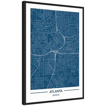 Sylvie Atlanta Map Regal Blue Framed Canvas by Jake Goossen