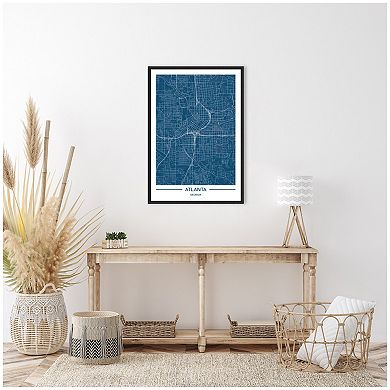 Sylvie Atlanta Map Regal Blue Framed Canvas by Jake Goossen