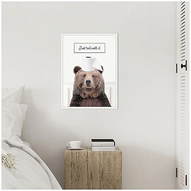 Sylvie Bear Just Roll with It Bathroom Framed Canvas by Amy Peterson