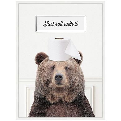 Sylvie Bear Just Roll with It Bathroom Framed Canvas by Amy Peterson