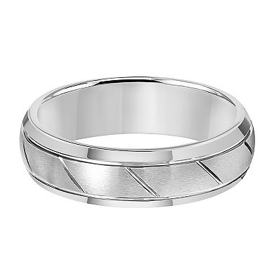 Men's Gray Tungsten 6mm Diagonal Carving Comfort Fit Band