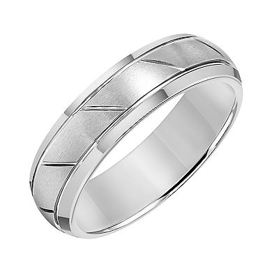 Men's Gray Tungsten 6mm Diagonal Carving Comfort Fit Band