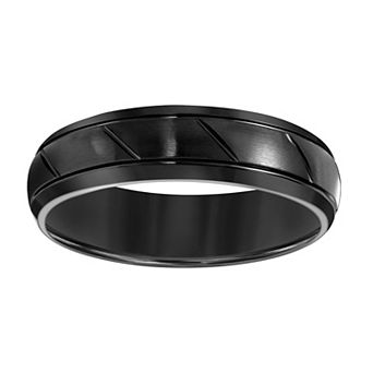 Men's Black Tungsten 6mm Diagonal Carving Comfort Fit Band