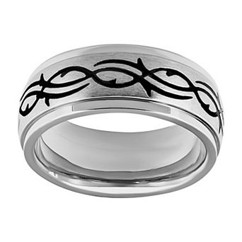 Men's Gray Tungsten & Tribal Design 9mm Comfort Fit Band