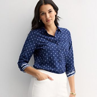 Women's Croft & Barrow® Long Sleeve Collared Blouse