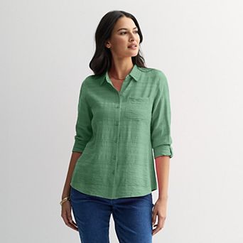 Women's Croft & Barrow® Long Sleeve Collared Blouse