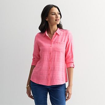 Women's Croft & Barrow® Long Sleeve Collared Blouse