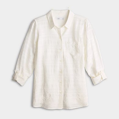 Petite Croft & Barrow® Long Sleeve Collared Blouse