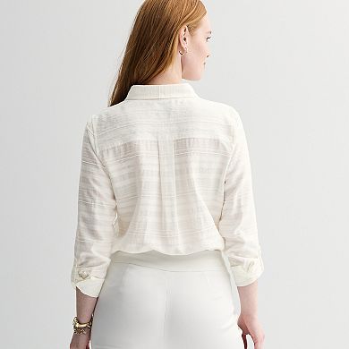 Petite Croft & Barrow® Long Sleeve Collared Blouse