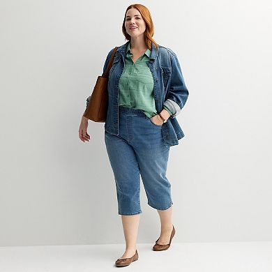 Plus Size Croft & Barrow® Textured Button Down Collared Blouse