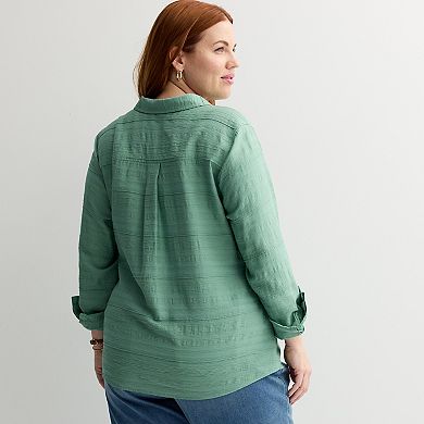 Plus Size Croft & Barrow® Textured Button Down Collared Blouse