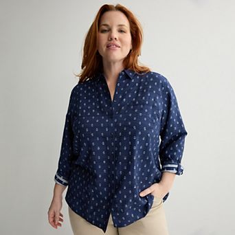 Plus Size Croft & Barrow® Textured Button Down Collared Blouse