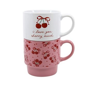 New View Gifts & Accessories 2 pc Cherry Print Stacking Mugs Set