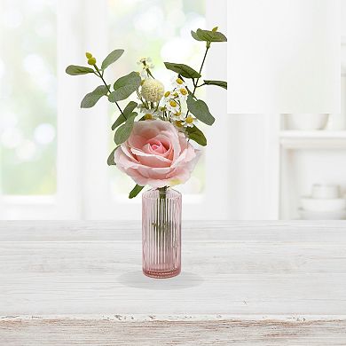 New View Gifts & Accessories Artificial Rose & Eucalyptus Arrangement in Glass Vase