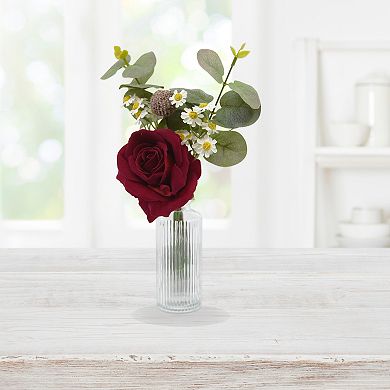 New View Gifts & Accessories Clear Glass Vase with Artificial Rose & Eucalyptus Arrangement