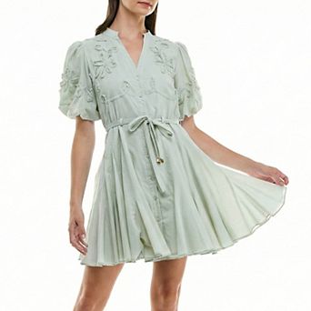 Women's Taylor Puff Sleeve Soutache Mini Shirt Dress