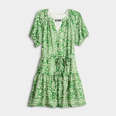 Women's Donna Ricco Puff Sleeve Tie-Front Short Dress