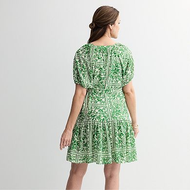 Women's Donna Ricco Puff Sleeve Tie-Front Short Dress