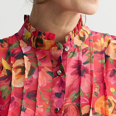 Women's Donna Ricco Flutter Sleeve Button Front Pleated Mini Dress