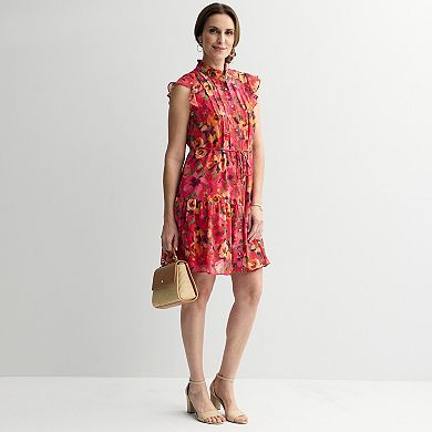 Women's Donna Ricco Flutter Sleeve Button Front Pleated Mini Dress