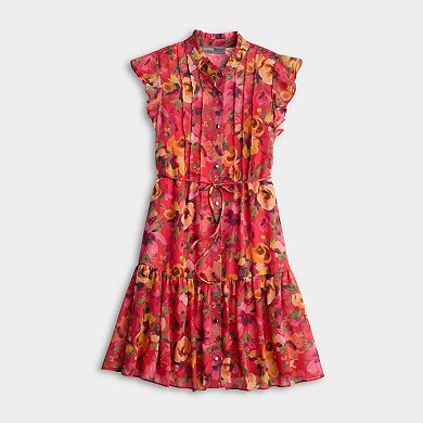 Women's Donna Ricco Flutter Sleeve Button Front Pleated Mini Dress