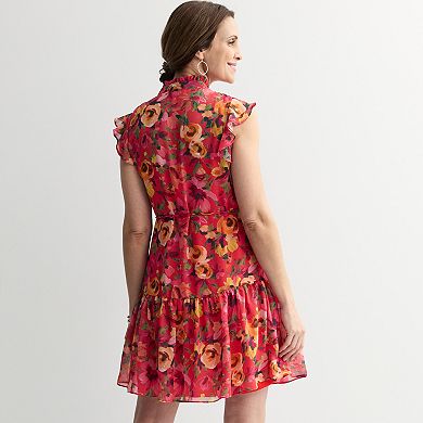 Women's Donna Ricco Flutter Sleeve Button Front Pleated Mini Dress