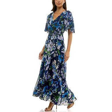 Women's Maison Tara Floral Print Chiffon Faux Wrap Maxi Dress