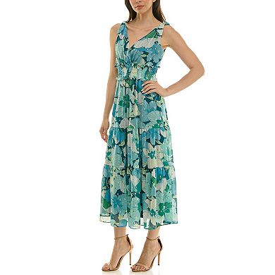 Women's Maison Tara Smocked Waist Floral Print Chiffon Midi Dress