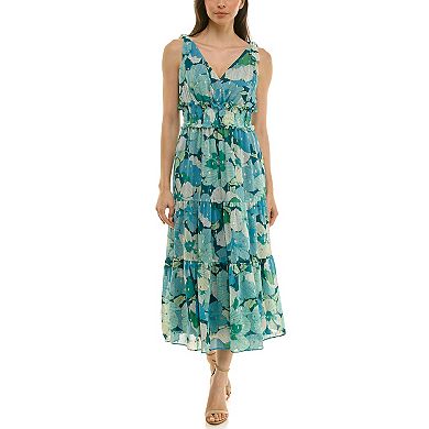 Women's Maison Tara Smocked Waist Floral Print Chiffon Midi Dress