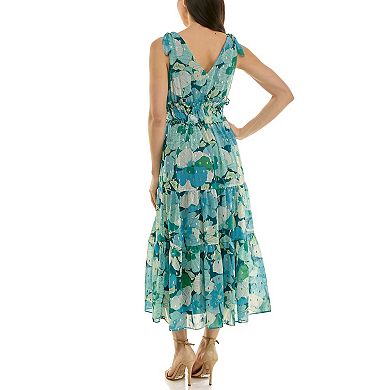 Women's Maison Tara Smocked Waist Floral Print Chiffon Midi Dress