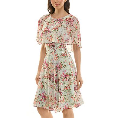 Women's Maison Tara Floral Print Chiffon Capelet Fit & Flare Dress