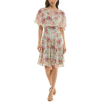 Women's Maison Tara Floral Print Chiffon Capelet Fit & Flare Dress