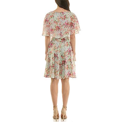 Women's Maison Tara Floral Print Chiffon Capelet Fit & Flare Dress