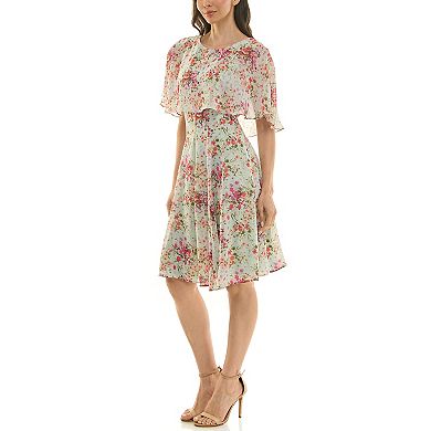 Women's Maison Tara Floral Print Chiffon Capelet Fit & Flare Dress