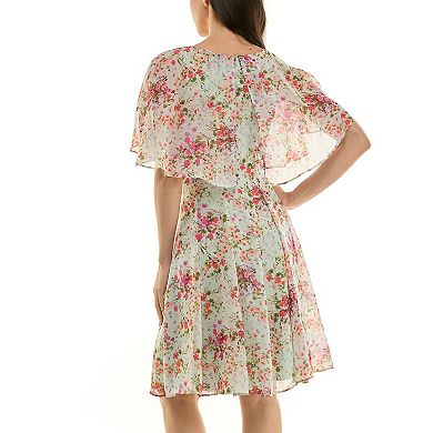 Women's Maison Tara Floral Print Chiffon Capelet Fit & Flare Dress