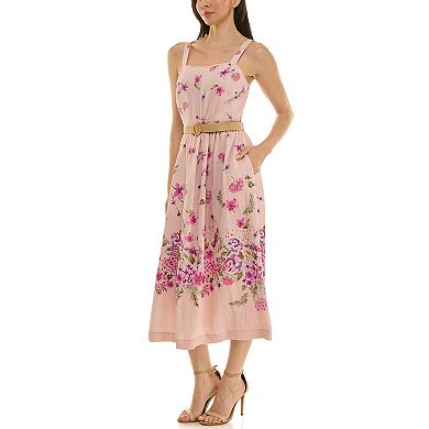 Women's Maison Tara Square Neck Floral Printed Belted Sundress
