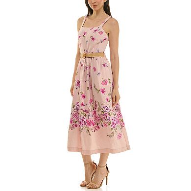Women's Maison Tara Square Neck Floral Printed Belted Sundress