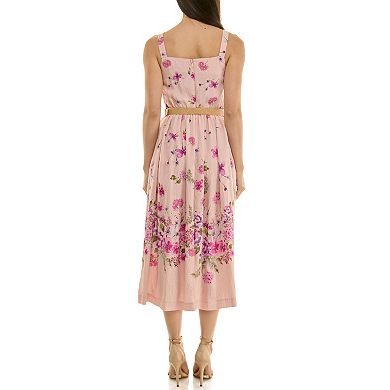 Women's Maison Tara Square Neck Floral Printed Belted Sundress