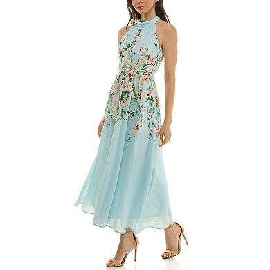 Women's Maison Tara Halter Floral Midi Dress Sleeveless