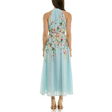 Women's Maison Tara Halter Floral Midi Dress Sleeveless